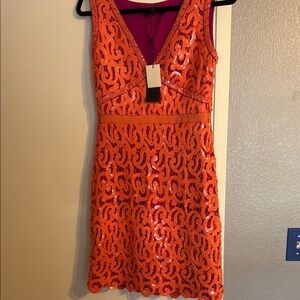 BCBGMaxAzria Orange Sheath Mini Dress V-neck Sleeveless